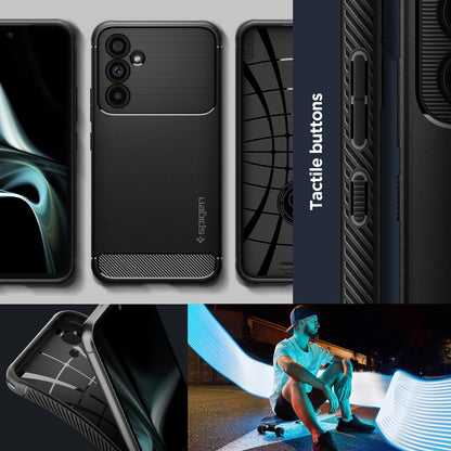 ACS05888 - Galaxy A54 5G Case Rugged Armor in Matte Black showing the different angles and tactile buttons