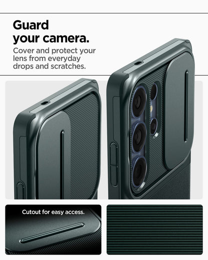 ACS08970 - Galaxy S25 Ultra Case Optik Armor in Abyss Green guard your camera. cover and protect your lens from everyday drops and scratches. Cutout for easy access