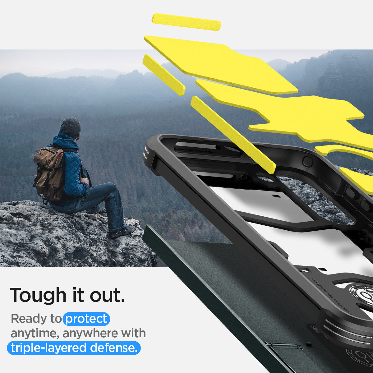 ACS05720 - Galaxy S23 Case Tough Armor in abyss green tough it out. Ready to protect anytime , anywhere with tripe layered defense.