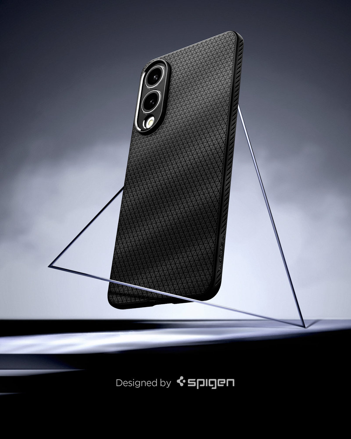 ACS09420 - Galaxy S25 Edge Case Liquid Air in Matte Black showing the back and partial side case inside the triangle