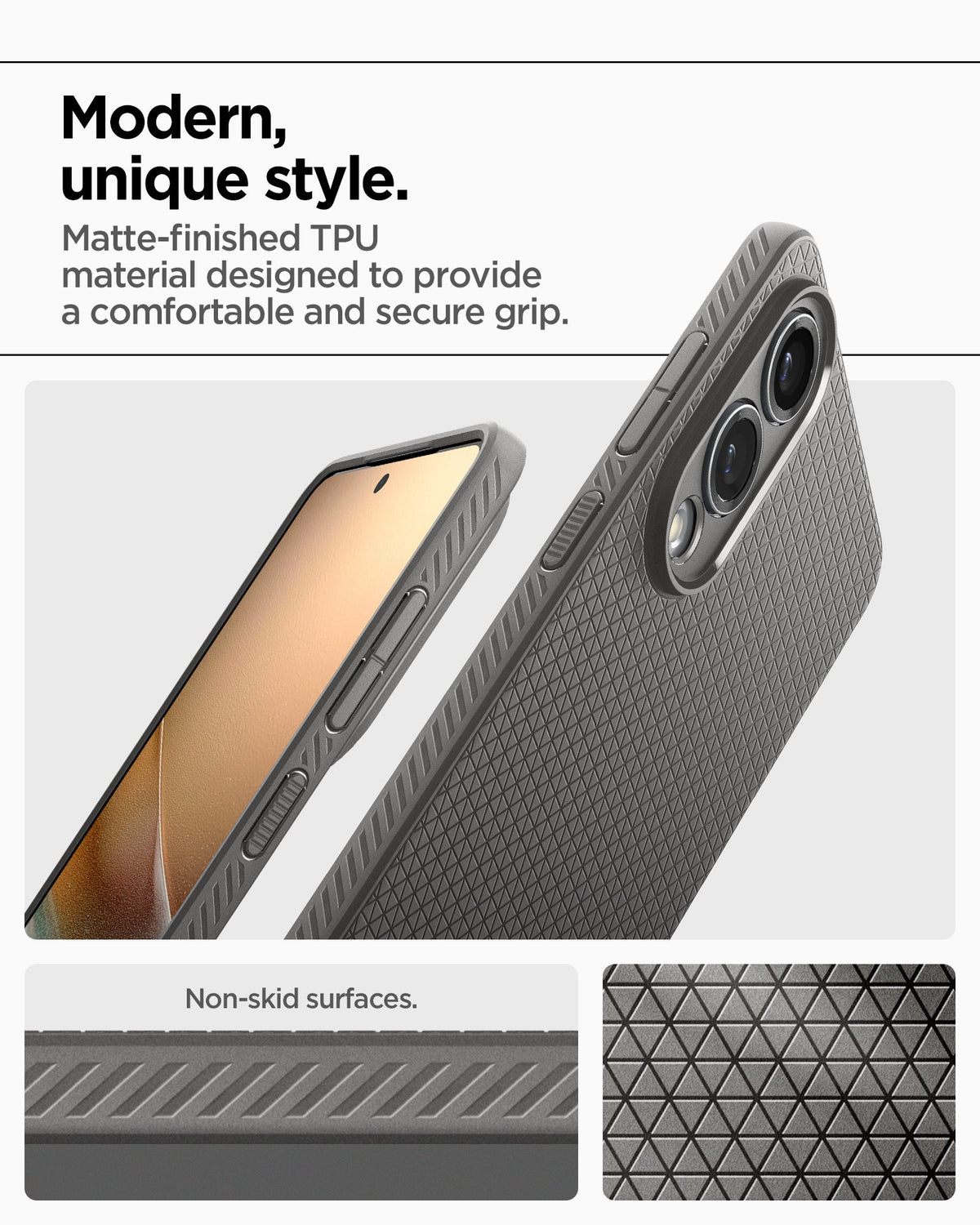 ACS09421 - Galaxy S25 Edge Case Liquid Air in Marble Gray showing the modern, unique style. Matte-finished TPU material designed to provide a comfortable and secure grip. Non-skid surfaces