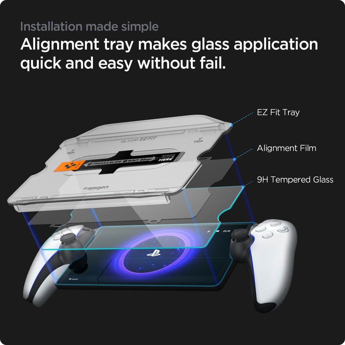 AGL07183 - Playstation Series GLAS.tR EZ Fit showing the installation made simple. Alignment tray makes glass application quick and easy without fail.