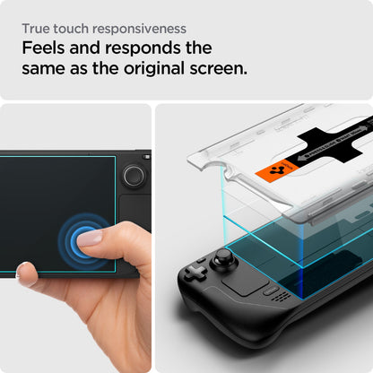 AGL05600 - Steam Deck Screen Protector EZ FIT GLAS.tR showing the true touch responsiveness. Feel and responds the same as the original screen