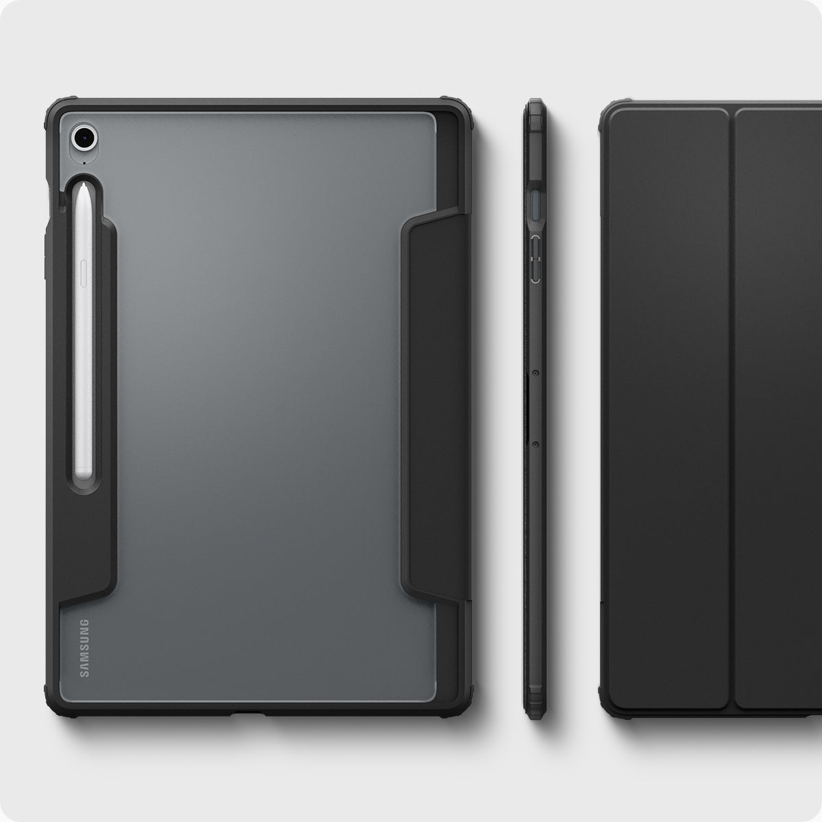 ACS09446 - Galaxy Tab S10 FE+ Case Ultra Hybrid Pro in Black showing the back, side and partial front