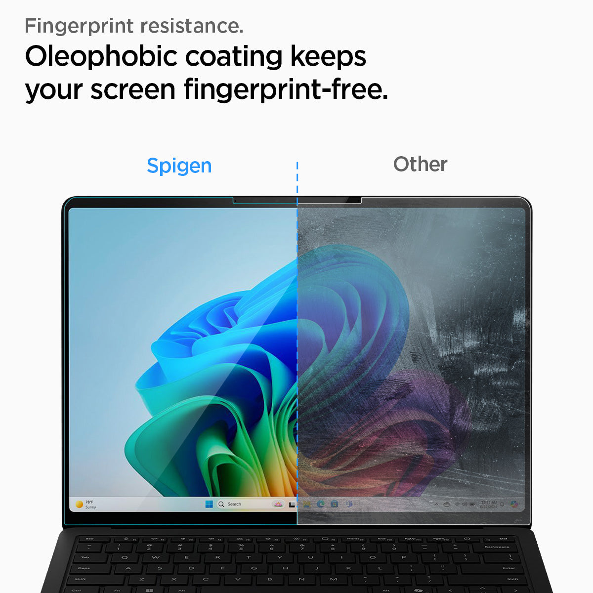 AGL08632 - Microsoft Surface Laptop 13.8-inch (2024) Glas.tR SLIM showing the fingerprint resistance, oleophobic coating keeps your screen fingerprint-free