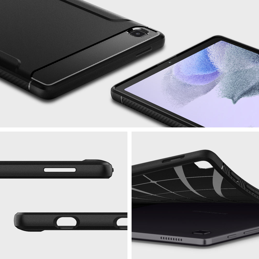 ACS02863 - Galaxy Tab A7 Lite Case Rugged Armor in matte black showing detail and side.