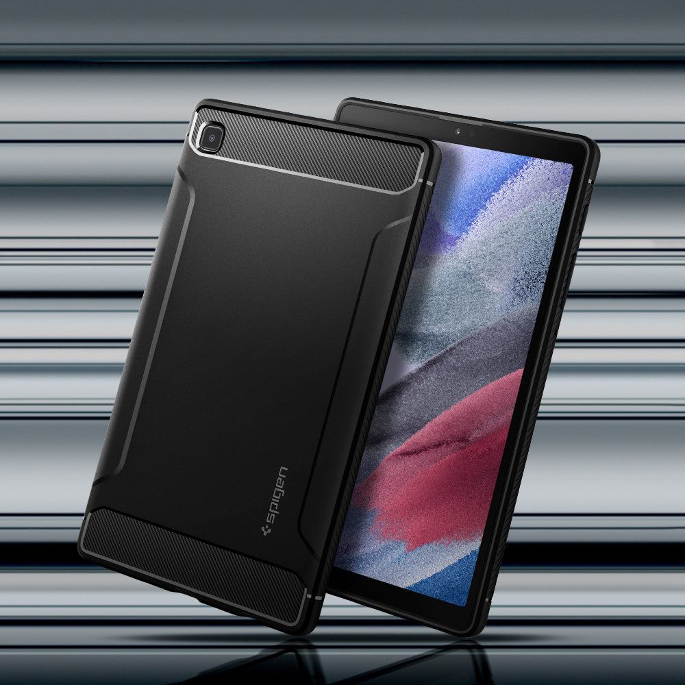 ACS02863 - Galaxy Tab A7 Lite Case Rugged Armor in matte black showing front and back.