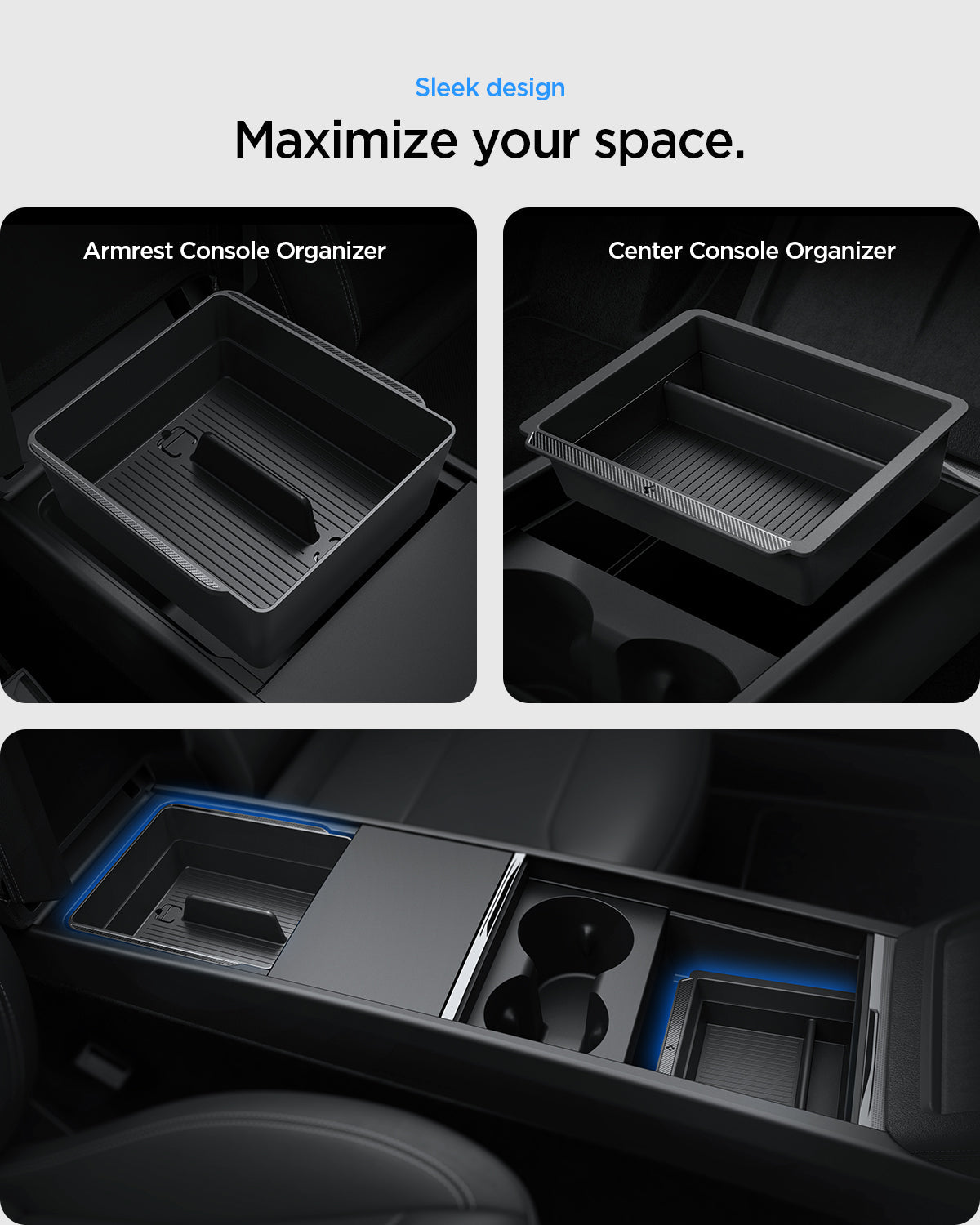 ACP10637 - Tesla Series - Center & Armrest Organizer Bundle showing the sleek design