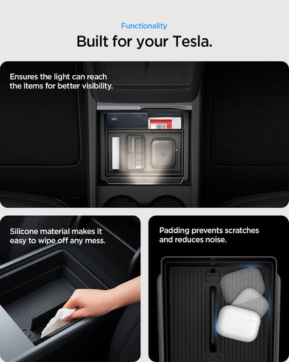 ACP10637 - Tesla Series - Center & Armrest Organizer Bundle showing the functionality
