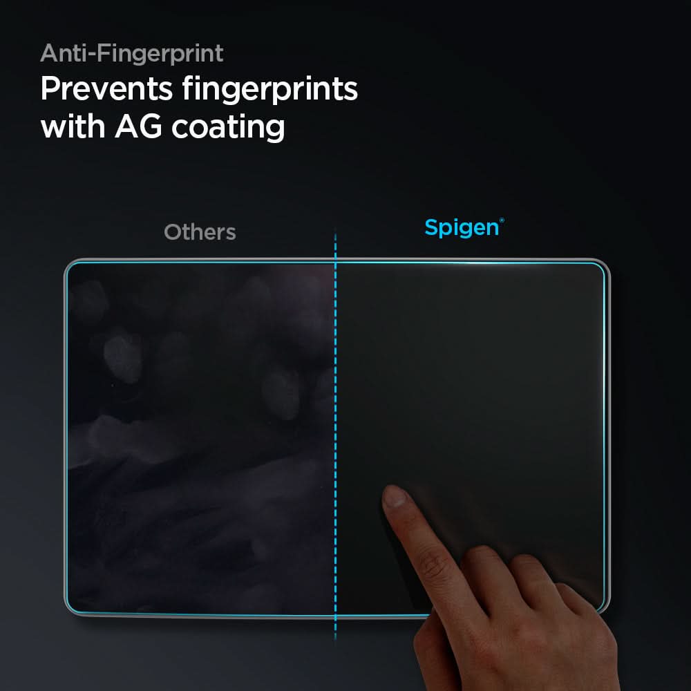 AGL01086 - Tesla Model 3 / Y Screen Protector EZ FIT GLAS.tR Anti-Glare showing the anti-fingerprint feature
