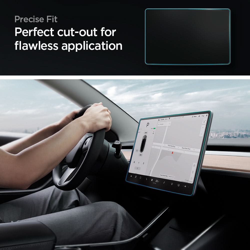 AGL01086 - Tesla Model 3 / Y Screen Protector EZ FIT GLAS.tR Anti-Glare showing the precise fit