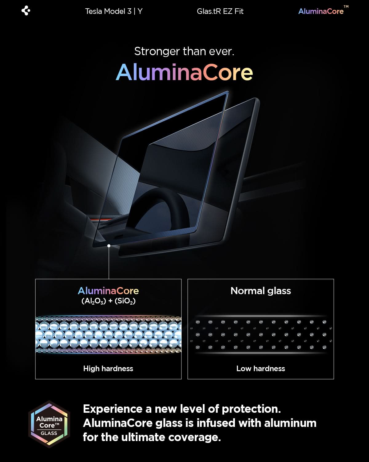 AGL10654 - Tesla Series - Screen Protector GLAS.tR EZ Fit 15.4 showing new level of protection. AluminaCore glass is infused with aluminum for the ultimate coverage