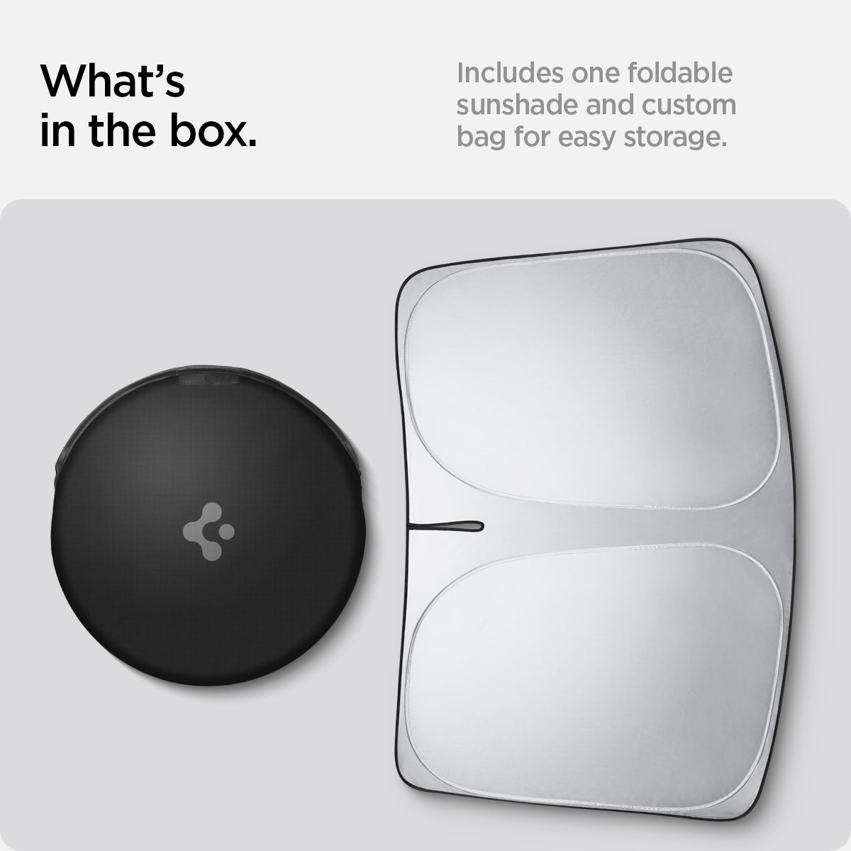 ACP06160 - Tesla Model 3 & Y Cryo Shade in black what's in the box. Includes one foldable sunshades and custom bag for easy storage.