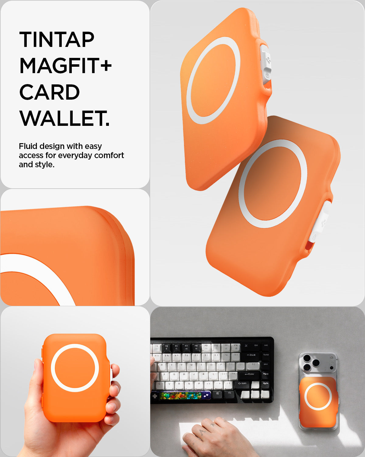AFA11380 - MagSafe Card Holder Tintap (MagFit) in Orange showing Tintap Magfit+ Card Wallet