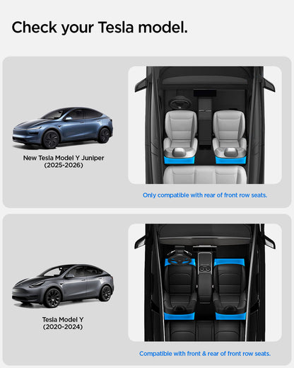ACP05757 - Model Y (2021-2026) Underseat Storage Box | TO222 showing the compatibility only with New Tesla Model Y Juniper (2025-2026) Only compatible with rear of front row seats. Tesla Model Y (2020-2024) Compatible with front & rear of front row seats