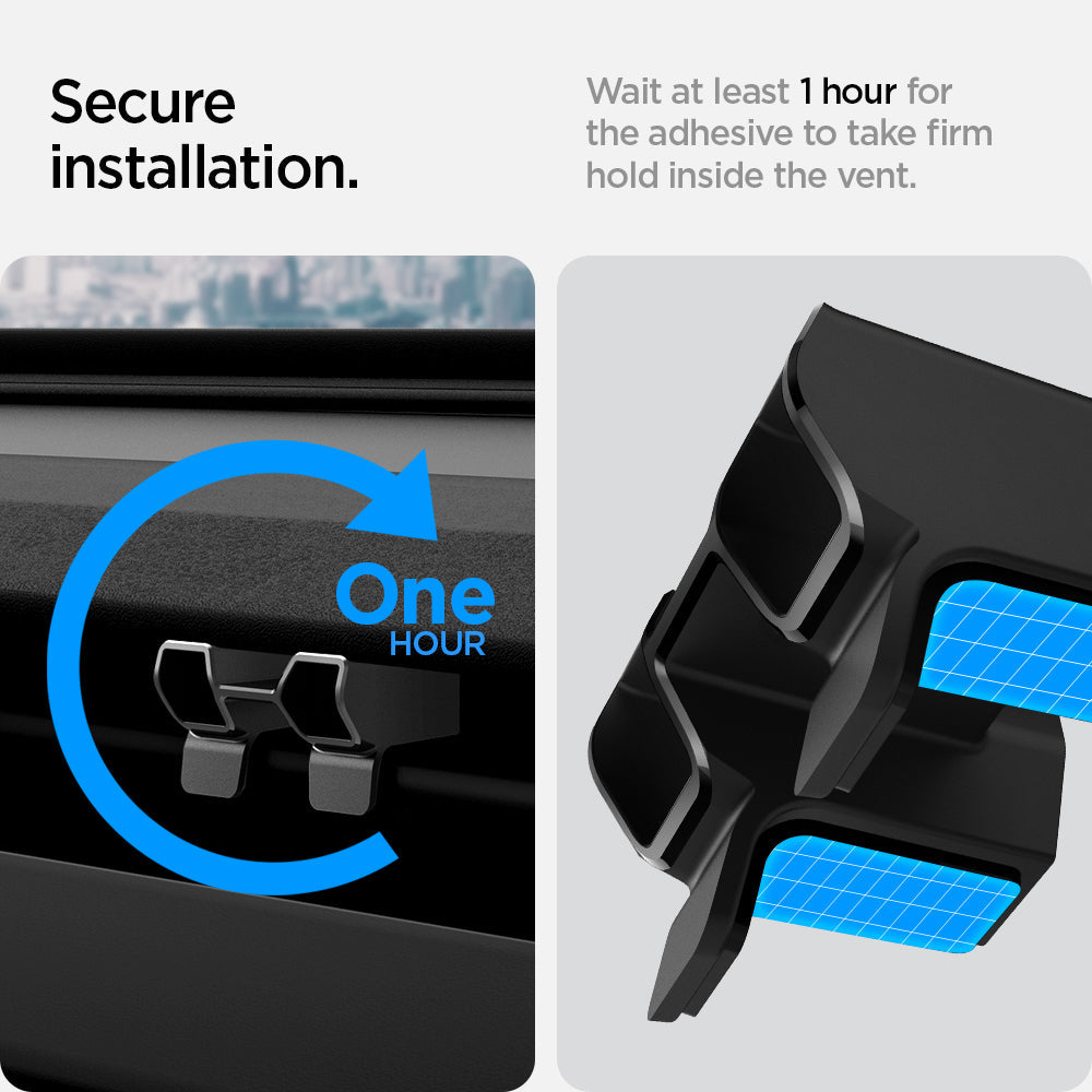 ACP10164 - Tesla Model 3 Highland - Freshener Adapter TO230H in Black showing the secure installation and wait at least 1 hour for adhesive to stick