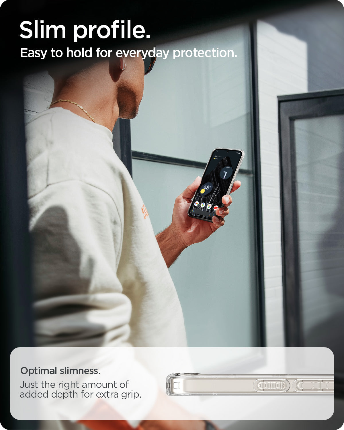 ACS11277 - Pixel 10a Ultra Hybrid Metal Ring (Mag Fit) in Clear Graphite showing slim profile. easy to hold for everyday protection.