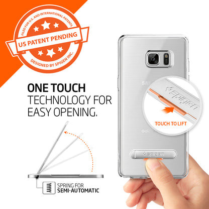 000EM20634 - U100 Universal Kickstand (Metal) in silver showing the One Touch Technology for easy opening. Touch to lift. Spring for semi-automatic