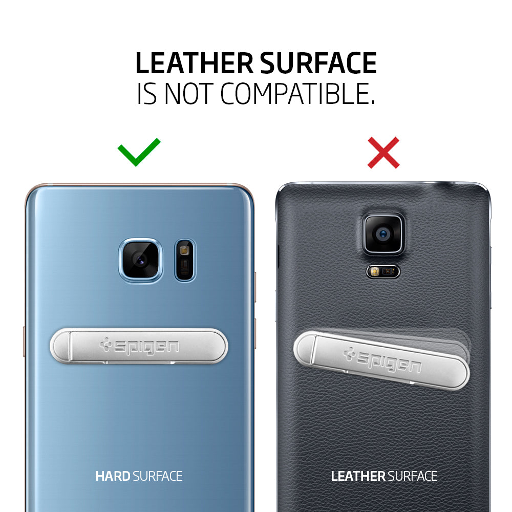 000EM21073 - U100 Universal Kickstand (Metal) in rose gold showing the compatibility. Leather surface is not compatible