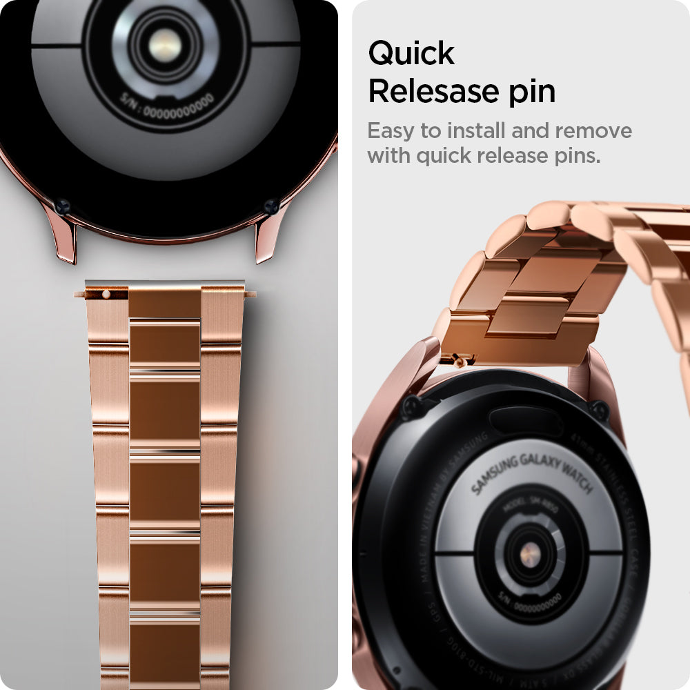 600WB24982 - Galaxy Watch Band (20mm) Modern Fit in rose gold quick release pin. easy to install and remove with quick release pins.