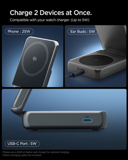 ACH10399 - 2-in-1 Magnetic Wireless Charger | EF302MOQ (Mag Fit) in Black showing charge 2 devices at once