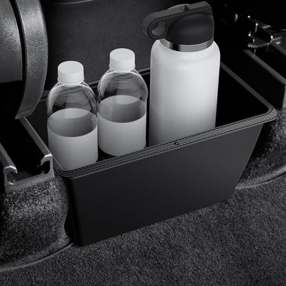 ACP05758 - TO223 Tesla Model Y Rear Storage Box in black showing the water bottles inserted
