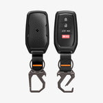 ACS11366 - Toyota Key Fob Cover | TK100 showing key fob cover front and back view with carbon fiber panel and carabiner keychain