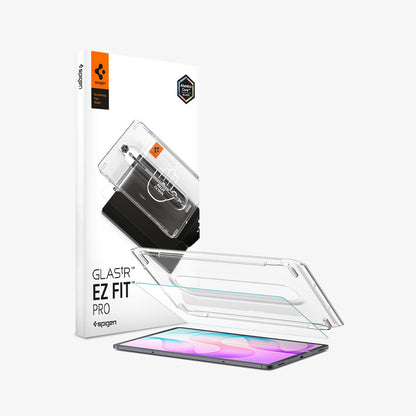 AGL11954 - Galaxy Tab S12+ Glas.tR EZ Fit Pro showing GLAS.tR EZ Fit Pro screen protector, installation tray, tablet, and product packaging.