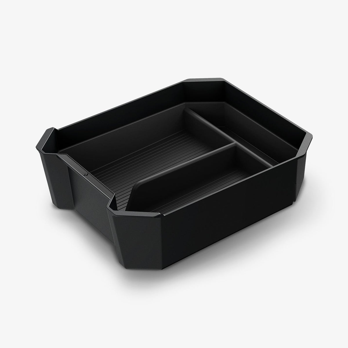 ACP07809 - Tesla Cybertruck Center Console Organizer Tray CO220T in Black showing the partial inner and side of the organizer tray