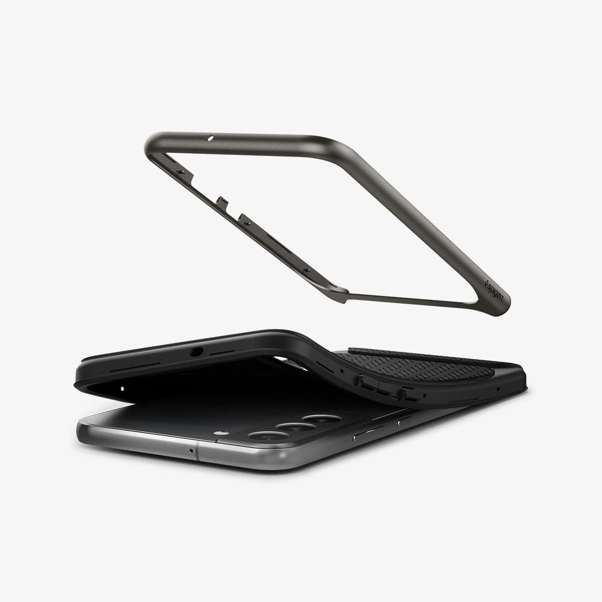 ACS03960 - Galaxy S22 Plus 5G Case Neo Hybrid in gunmetal showing the flexible TPU and hard PC bumper