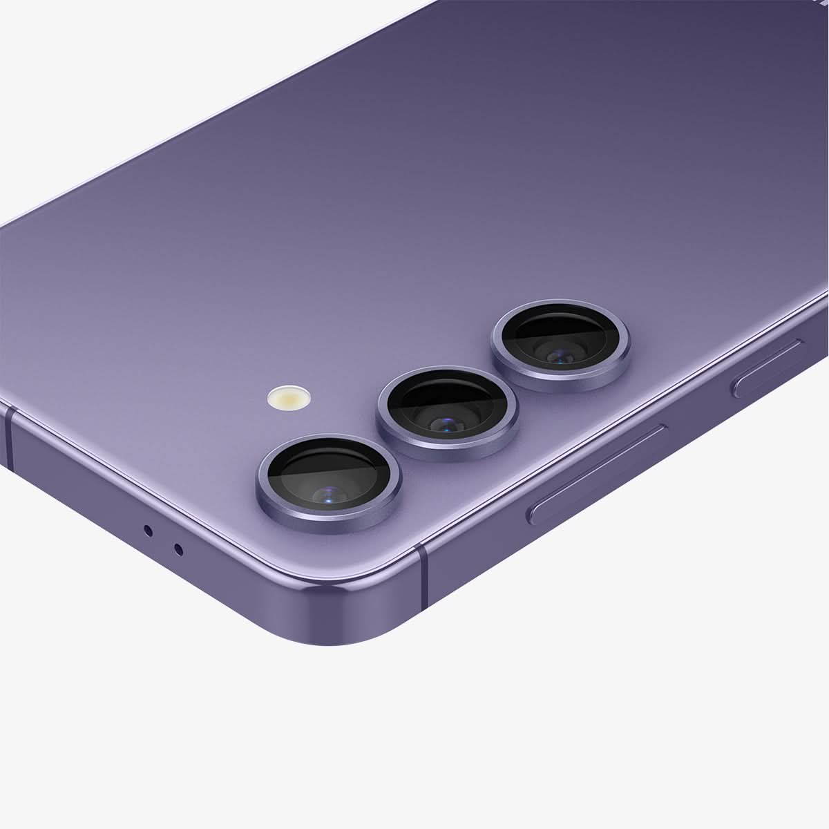 AGL07443 - Galaxy S24 Optik Pro EZ Fit Lens Protector in Violet showing the lens protector installed on the device zoomed in on a flat surface