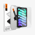 AGL03824 - iPad Mini 6 Screen Protector EZ FIT GLAS.tR showing the device, screen protector, ez fit tray and packaging