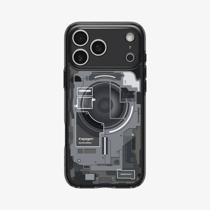 ACS10073 - iPhone 18 Pro / iPhone 17 Pro Ultra Hybrid Zero One (MagFit) Black showing a clear case with a detailed teardown-inspired back design and integrated magnetic ring