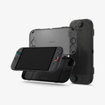 ACS10487 - Nintendo Switch 2 Thin Fit 360 in Black showing the device hovering in front of the case and another device with the case