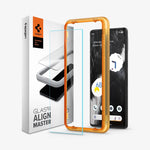 AGL05199 - Pixel 7 Screen Protector AlignMaster GLAS.tR showing the device, alignmaster tray, two screen protectors and packaging