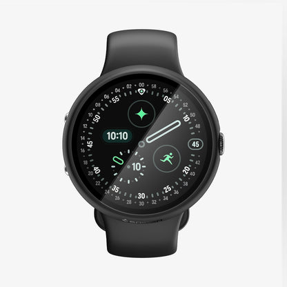ACS11750 - Pixel Watch 5 (41mm) Thin Fit 360 Black front view showcasing the slim watch case with a built-in tempered glass screen protector for all-around coverage.