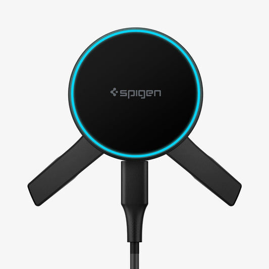 ACP10513 - Spigen Essential Qi2 Wireless Car Charger front view showing circular LED charging indicator